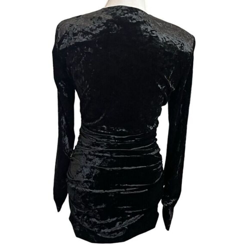 ZARA Ruched Velvet Mini Dress Women’s XS Black Long‎ Sleeve V-Neck Cocktail - Picture 7 of 13
